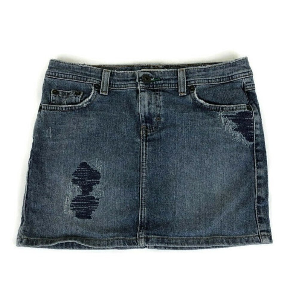 Tommy Hilfiger Jeans Girl's Size Junior 3 Denim Mini Skirt Distressed Blue